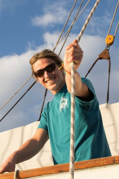 Seb sailing on tall ship blue clipper